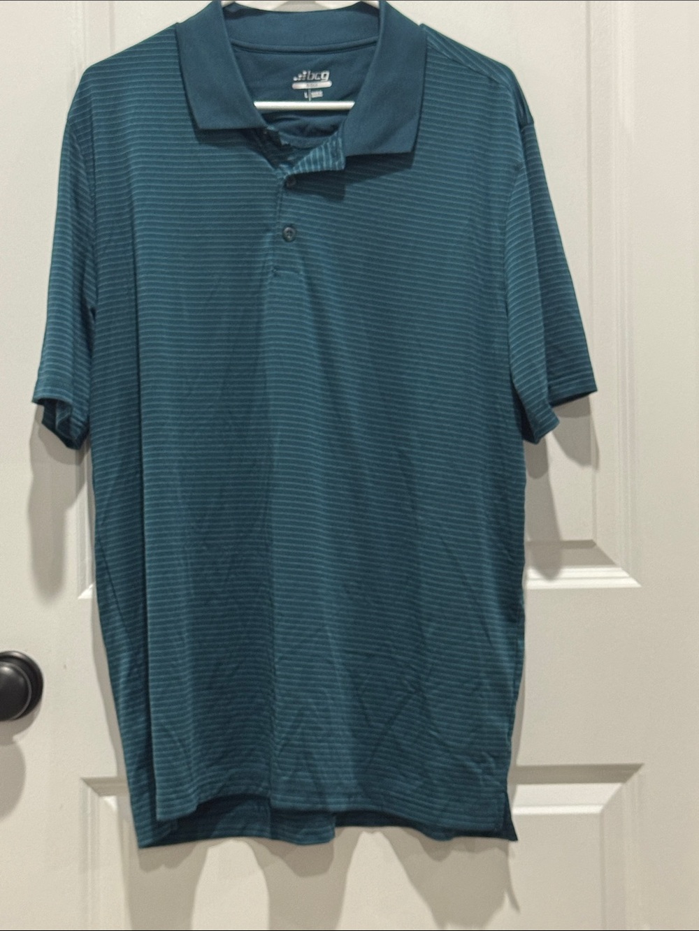 bcg Men's Teal Narrow-Stripe Polo
